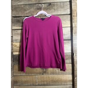 Lands End Magenta Pink Long Sleeve Crew Neck T-Shirt Womens Medium 10-12 Solid